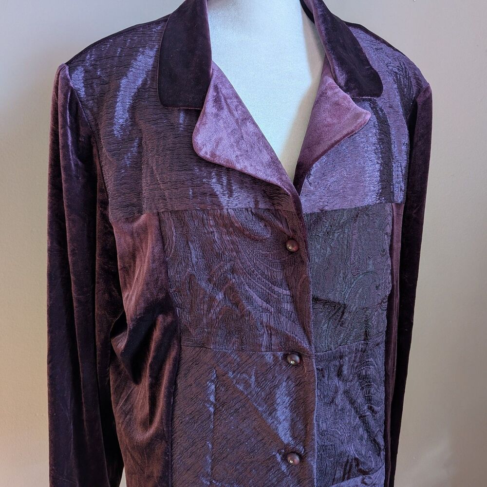 Vintage 90s K Studio Jacket Top Mixed Media Purple Velvet Paisley Whimsygoth 18 View 4